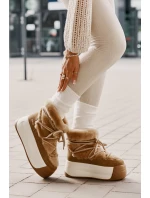 Skórzane Śniegowce Damskie Na Grubej Podeszwie Z Futerkiem Big Star OO274A207 Brązowe Skórzane Śniegowce Damskie Na Grubej Podeszwie Z Futerkiem Big Star OO274A207 Brązowe