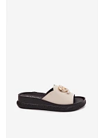 Kožené pantofle s ozdobným detailem S.Barski KV61-6046 Béžové