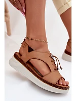 Kožené dámské sandály na platformě model 22149678 Camel - Maciejka