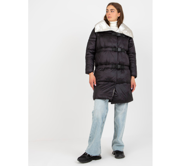 Čierno-béžová páperová zimná bunda 2v1 s odnímateľnými rukávmi