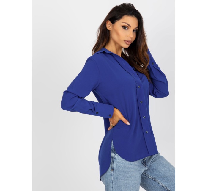 Dámske klasické tričko s dlhým rukávom v kobaltovo modrej farbe