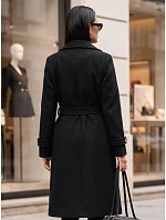 Dlhý dámsky dvojradový kabát s opaskom, čierny, FashionStreet NY0806