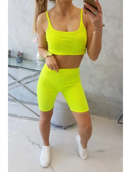 Súprava s nohavicami s vysokým pásom žltej neónovej farby