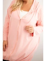 Dámska bavlnená mikina s kapucňou a zipsom Plus Size Powder Pink
