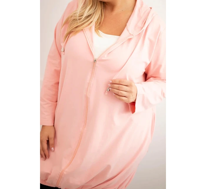 Dámska bavlnená mikina s kapucňou a zipsom Plus Size Powder Pink