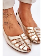 model 21611246 Pohodlné Dámské Kožené Baletky Zlaté - Zazoo