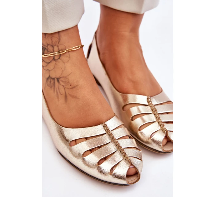 model 21611246 Pohodlné Dámské Kožené Baletky Zlaté - Zazoo