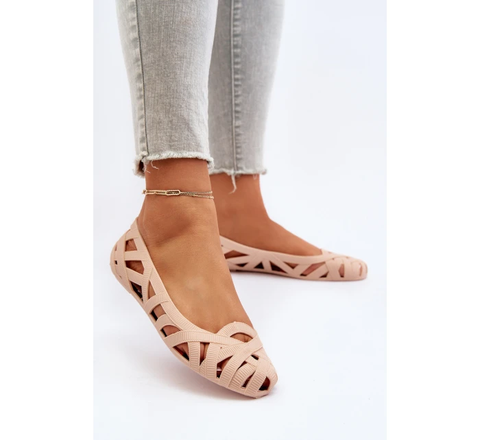 Damskie Gumowe Baleriny Nude Salam