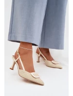Dámské sandály na podpatku s ozdobným Béžové model 22027997 - Boto