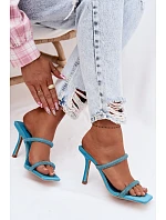 Dámské sandály na podpatku zdobené kamínky modré Vittoria