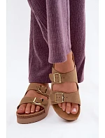 Kožené semišové dámské sandály na platformě s přezkami Vinceza Béžové