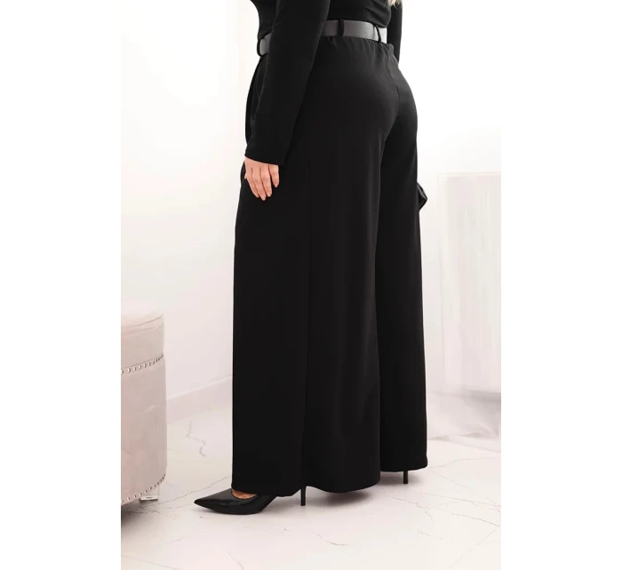 Dámske Plus veľkosť široké nohavice s opaskom čierna