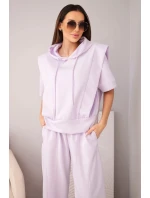 Dámský komplet model 22022727 mikina s kapucí a volné kalhoty se zavazováním světle fialová - K-Fashion
