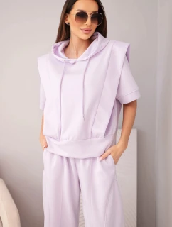 Dámský komplet model 22022727 mikina s kapucí a volné kalhoty se zavazováním světle fialová - K-Fashion