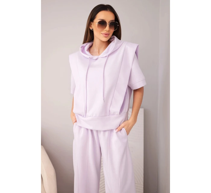 Dámský komplet model 22022727 mikina s kapucí a volné kalhoty se zavazováním světle fialová - K-Fashion