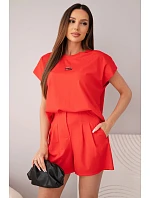 Dámský komplet z s halenkou a šortkami se červený model 22147950 - K-Fashion