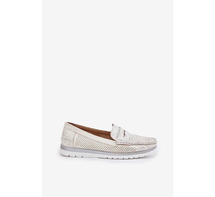 Mokasyny Damskie Z Eko Skóry Srebrne Bralithia