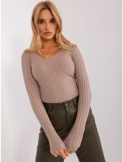 Sweter PM SW model 18955292 ciemny bezowy - FPrice Sweter PM SW model 18955292 ciemny bezowy - FPrice