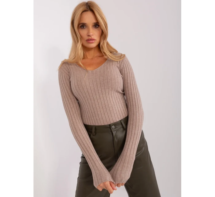 Sweter PM SW model 18955292 ciemny bezowy - FPrice Sweter PM SW model 18955292 ciemny bezowy - FPrice