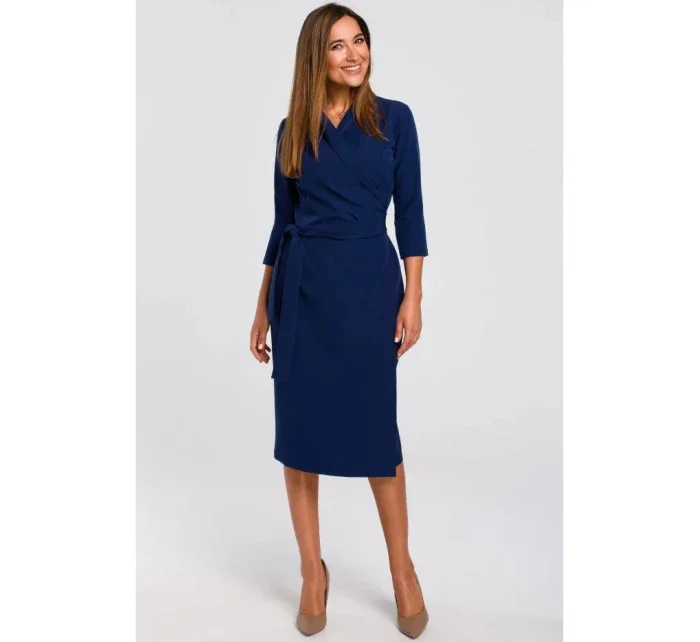 Dámske zavinovacie šaty so zaväzovaním S175 tmavomodré - štýlové