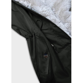 Army-béžová dámská zimní bunda parka s kožešinou (B557-11046)