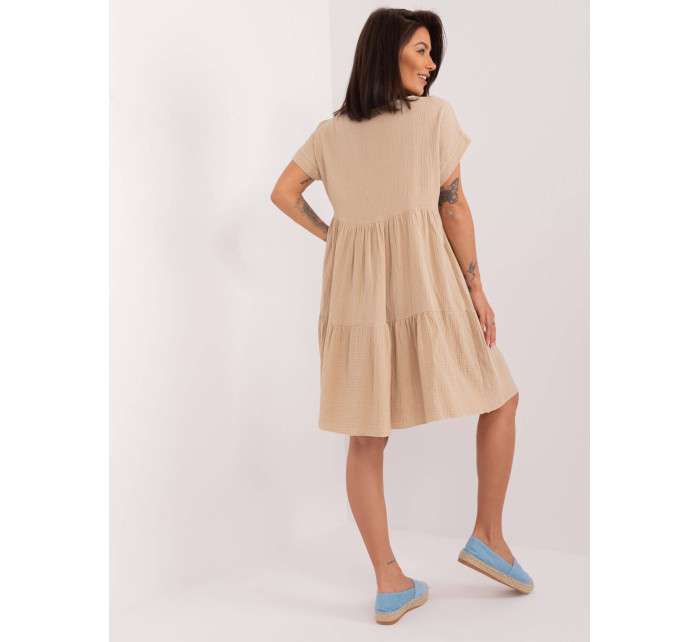 Béžové rozšířené bavlněné šaty (6873)