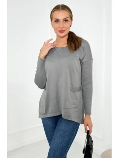 Sveter s prednými vreckami sivý