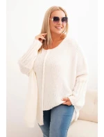 Dámský svetr Plus Size z model 21289883 s volným střihem a rukávem 3/4 ecru - K-Fashion