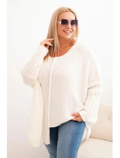 Dámský svetr Plus Size z model 21289883 s volným střihem a rukávem 3/4 ecru - K-Fashion