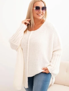 Dámský svetr Plus Size z model 21289883 s volným střihem a rukávem 3/4 ecru - K-Fashion
