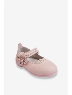 Dziecięce Skórzane Balerinki Z Kwiatem Różowe Cobi