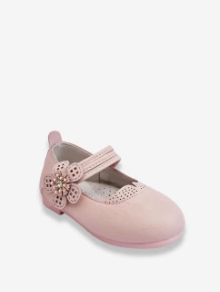 Dziecięce Skórzane Balerinki Z Kwiatem Różowe Cobi