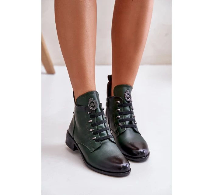 Nízké boty zateplené na zip s ozdobou zelené model 21672297 - Boto