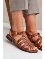 Kožené sandály na plochém podpatku Zazoo model 21682338 Camel - Boto Kožené sandály na plochém podpatku Zazoo model 21682338 Camel - Boto