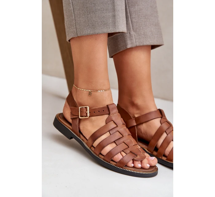 Kožené sandály na plochém podpatku Zazoo model 21682338 Camel - Boto Kožené sandály na plochém podpatku Zazoo model 21682338 Camel - Boto