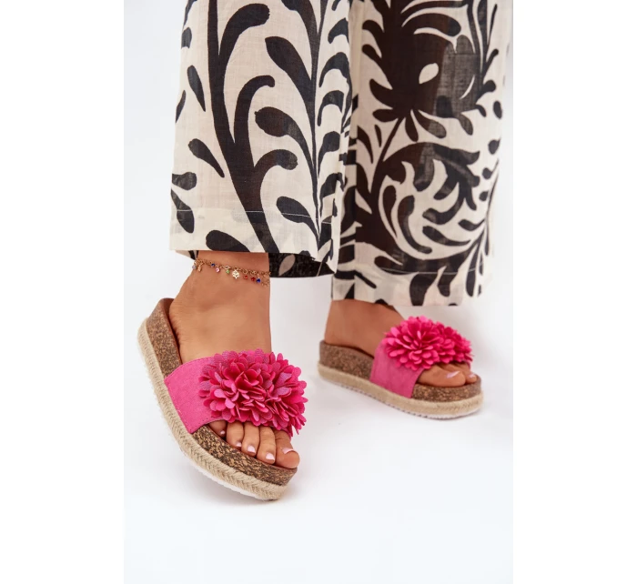 Klapki Damskie Na Platformie Z Ozdobnymi Kwiatkami Fuksja Tessara Klapki Damskie Na Platformie Z Ozdobnymi Kwiatkami Fuksja Tessara