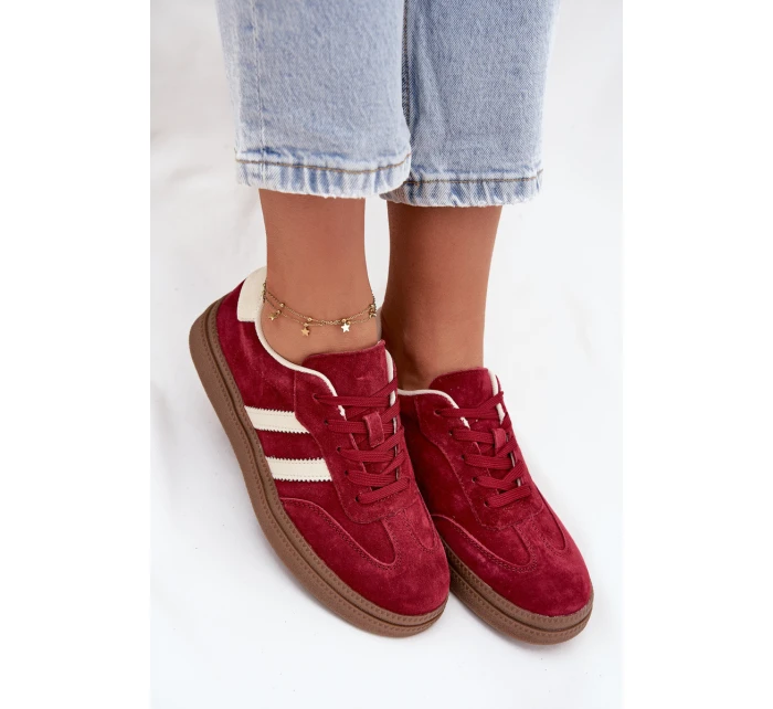 Sneakersy Damskie Zamszowe Na Platformie Bordowe Sylviona