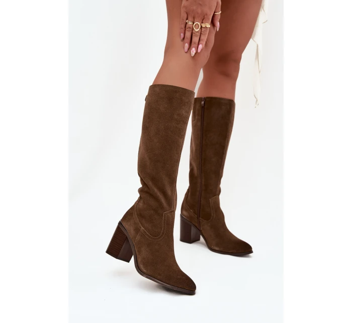 Dámské kozačky z přírodního semiše vyhřívané s olivové model 21712321 - SERGIO LEONE Dámské kozačky z přírodního semiše vyhřívané s olivové model 21712321 - SERGIO LEONE