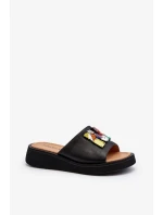 Dámske kožené papuče s čiernym lemovaním Asames