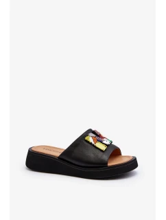 Dámske kožené papuče s čiernym lemovaním Asames