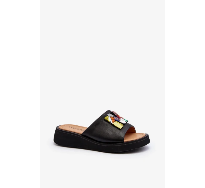 Dámske kožené papuče s čiernym lemovaním Asames