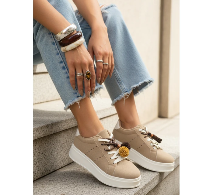 Dámske tenisky na platforme béžové FashionStreet ZY1419 Dámske tenisky na platforme béžové FashionStreet ZY1419