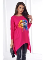 Oversize halenka s model 21752858 potiskem rtů fuchsiová - K-Fashion