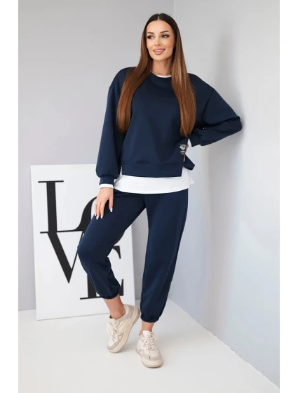 Dámský komplet s mikinou a tepláky modrý model 21808619 - K-Fashion Dámský komplet s mikinou a tepláky modrý model 21808619 - K-Fashion