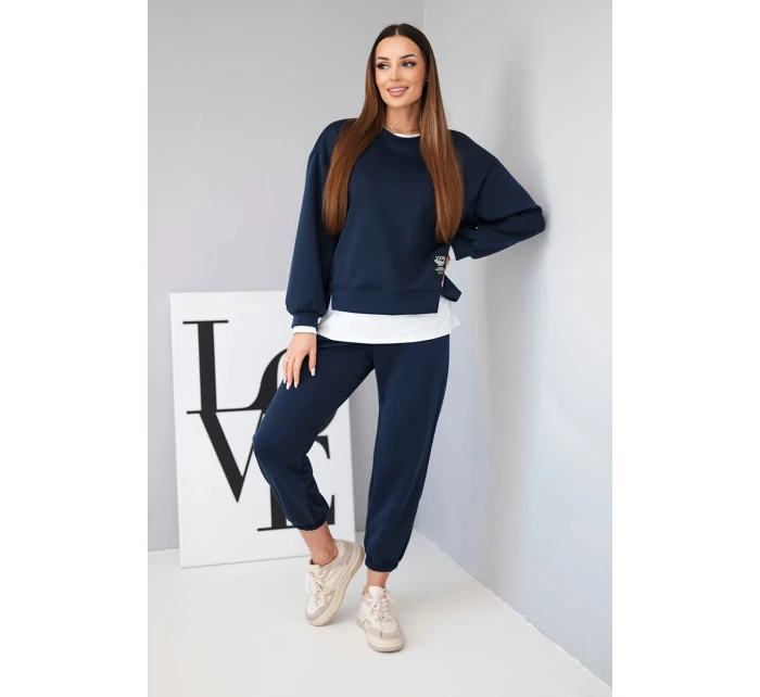 Dámský komplet s mikinou a tepláky modrý model 21808619 - K-Fashion Dámský komplet s mikinou a tepláky modrý model 21808619 - K-Fashion