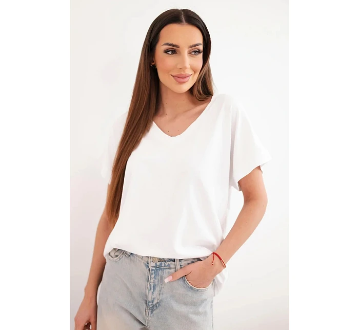 Dámska bavlnená blúzka s véčkovým výstrihom a krátkymi rukávmi biela