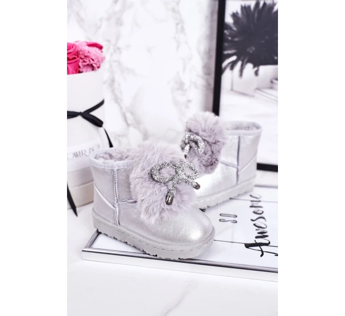 Dívčí Sněhové model 21544078 Boty S Kožešinou Stříbrné Aurora - Boto
