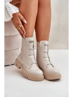 Zateplené boty pro ženy na zip z eko kůže světle béžové model 21670042 - Boto