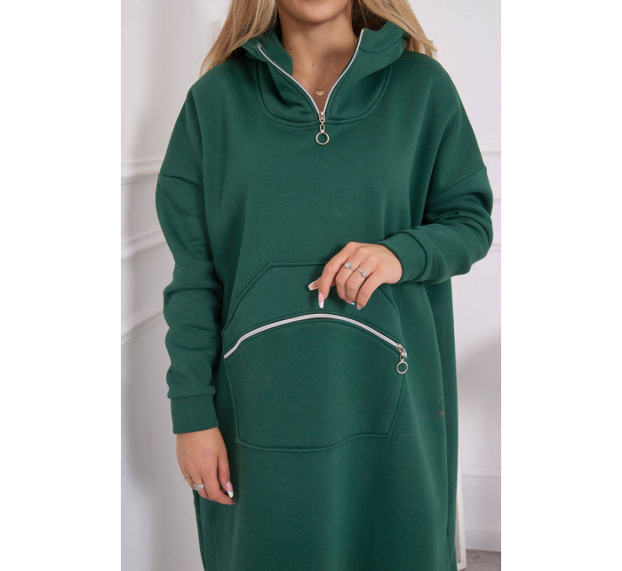 Zateplené šaty s kapucňou tmavo zelené