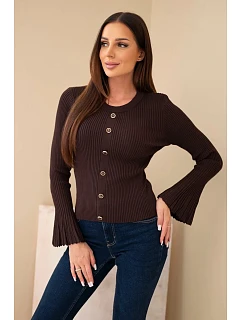 Dámská model 22294820 viskózová halenka s knoflíky a širokým rukávem hnědá - K-Fashion